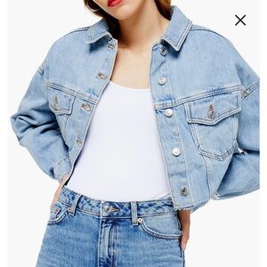 Topshop Cropped Jean Jacket with Raw Hem - Size 10
